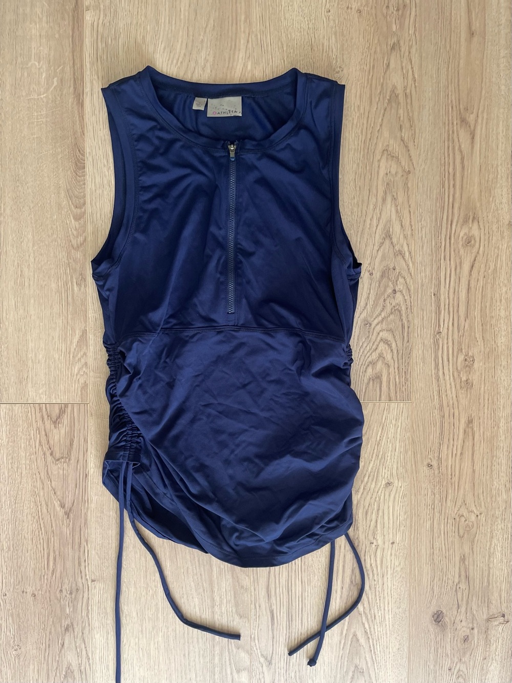 Athleta Deep Navy Front-Zip Ruched Side Tank (s)